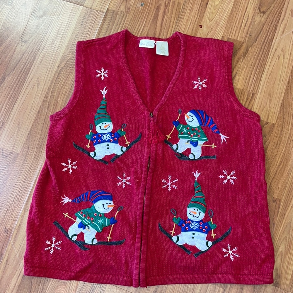 Bobbie Brooks Large Red Christmas Zip Up Sweater Vest
